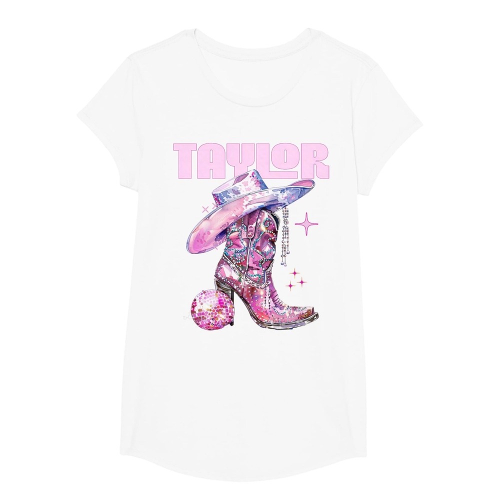 NWT Girls Taylor Swift Graphic Tee Cowgirl Boots Disco Eras‎ Tour XS